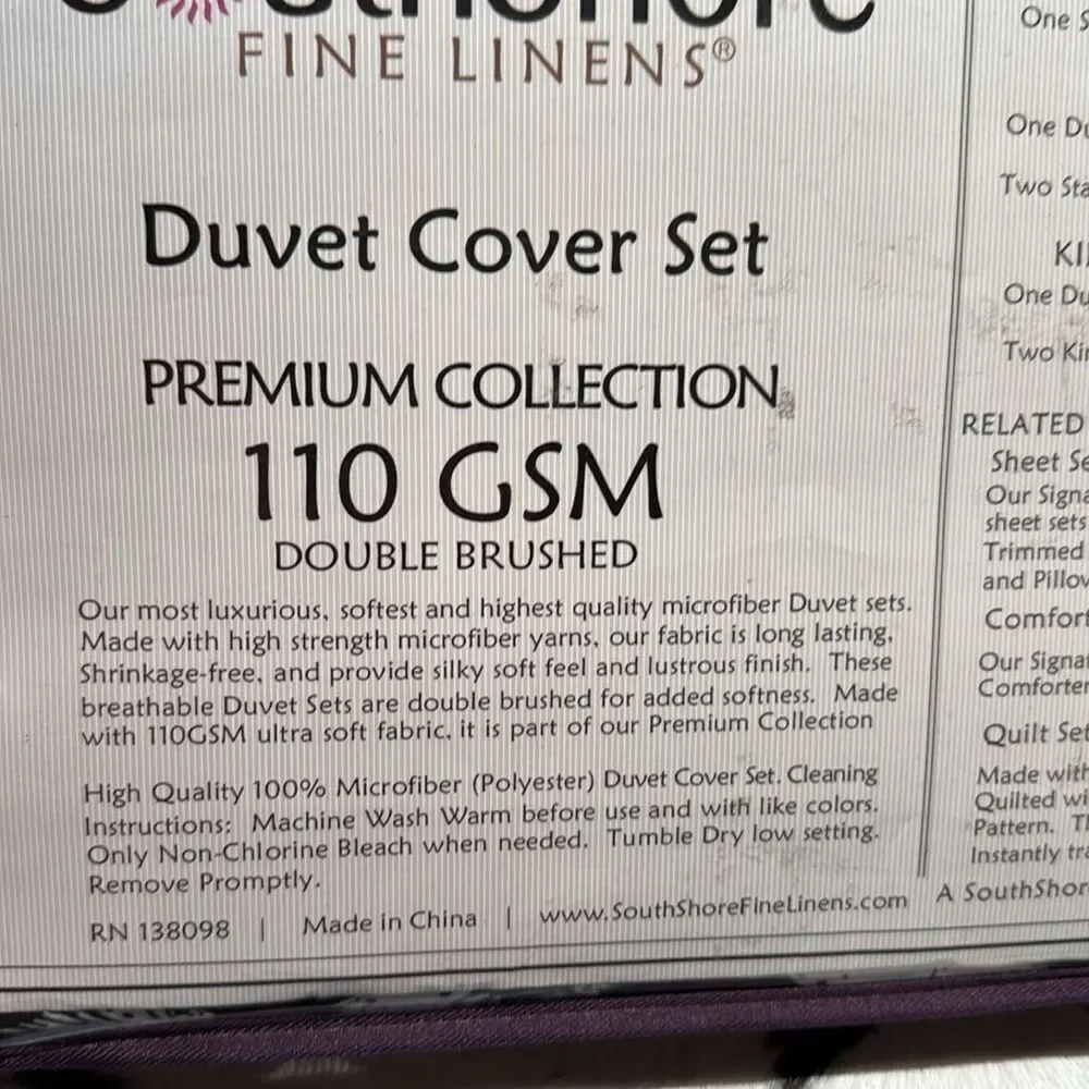 SouthShore Twin 2pc Duvet Cover‎ Set, Purple, Duvet Cover & 1 Sham